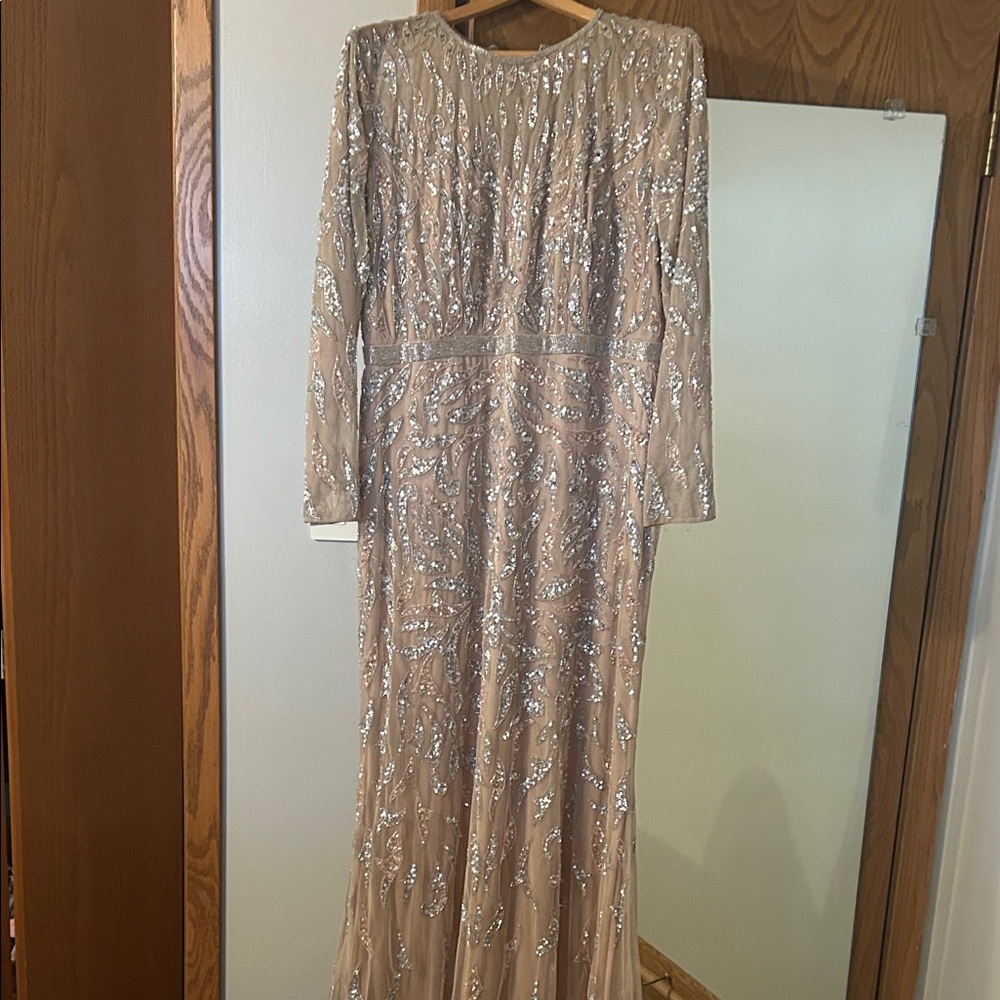 Mac Duggal Beige and Silver Sequin Dress